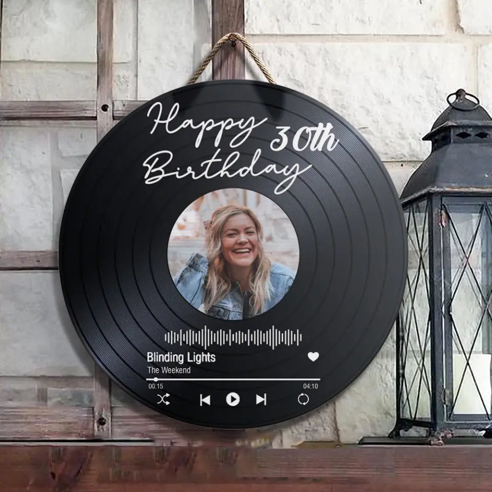 Couple Wooden Sign Happy Birthday - Vinyl Record, Personalized Round Wood Sign Wall Art - Gift For Your Love On Birthday