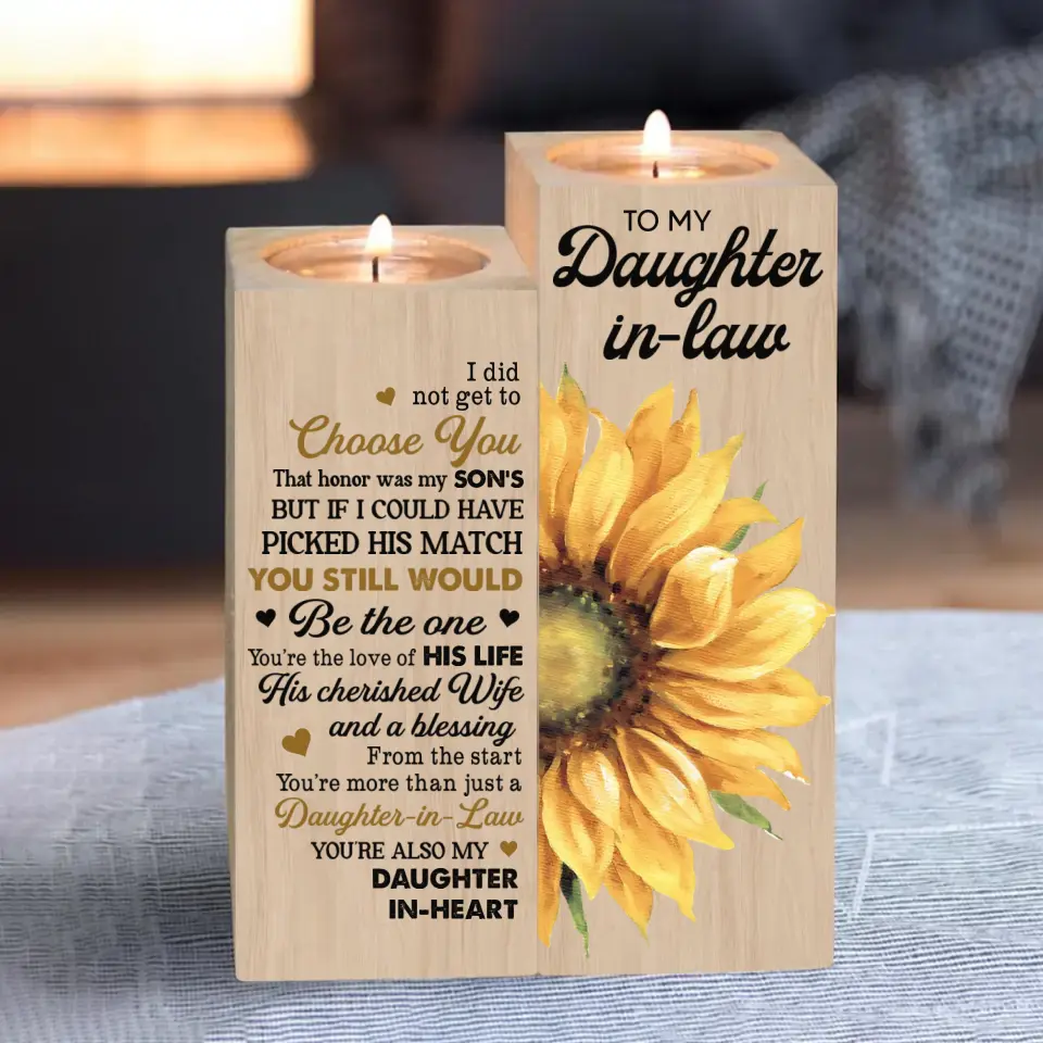 Sunflower Letters To Daughter In Law Wooden Candle Holder Wedding Gift