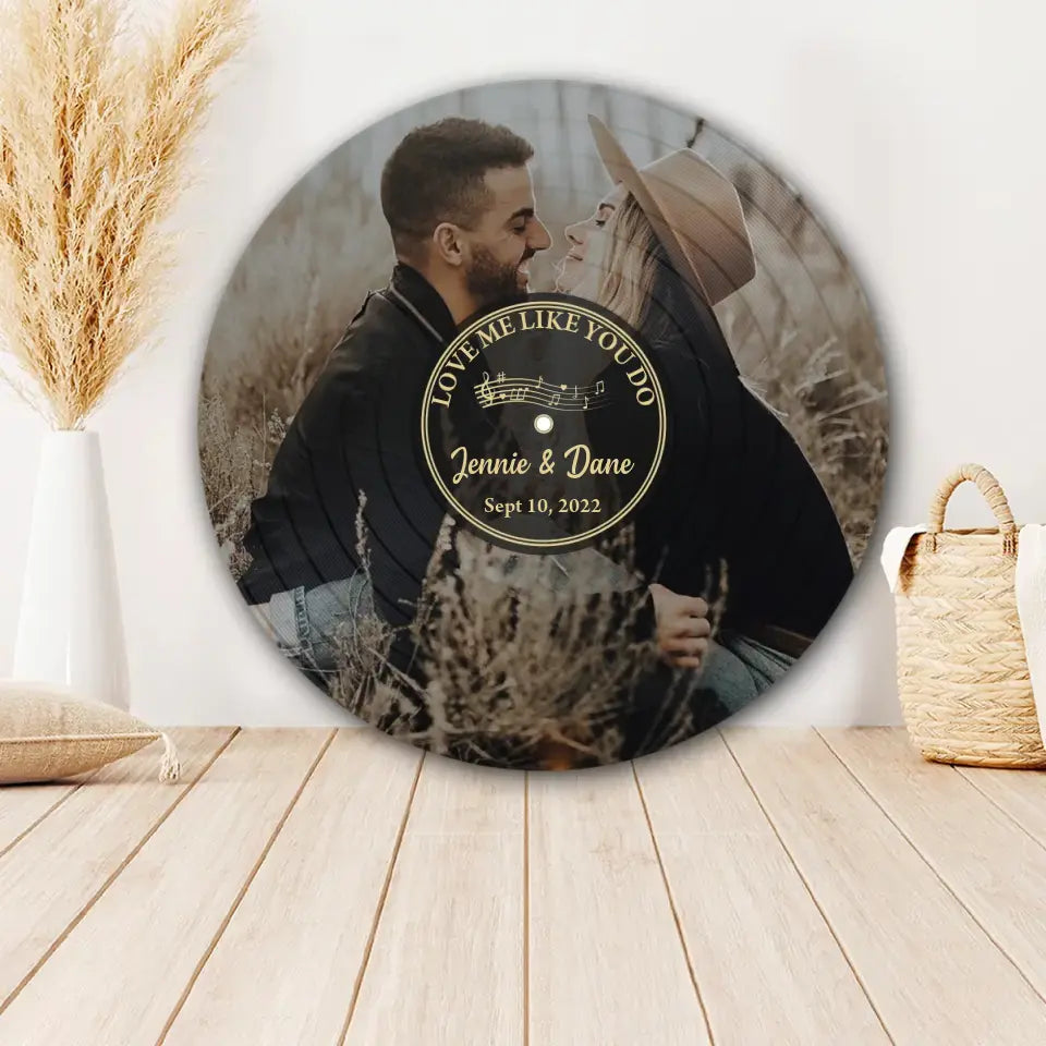 Couple Wooden Sign Vinyl Record - Personalized Round Wood Sign - Custom Song Name, Upload Photo - Gift For Your Love