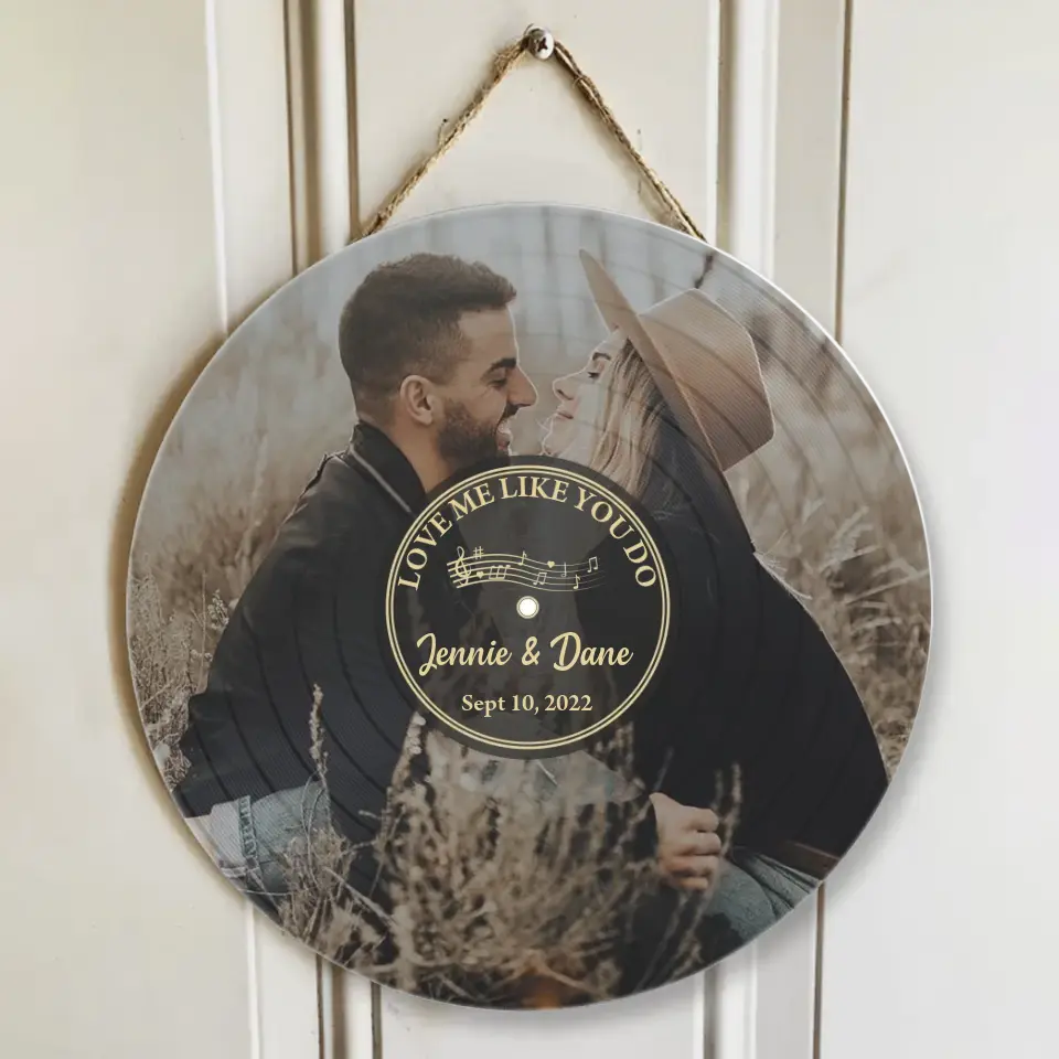 Couple Wooden Sign Vinyl Record - Personalized Round Wood Sign - Custom Song Name, Upload Photo - Gift For Your Love