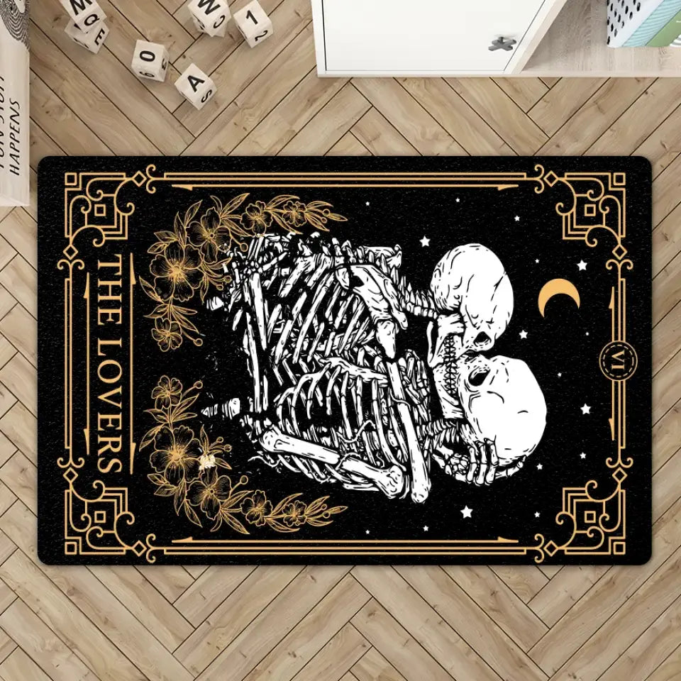 The Lovers Tarot Card Skeleton - Doormat - Halloween Gift For Wedding Couple