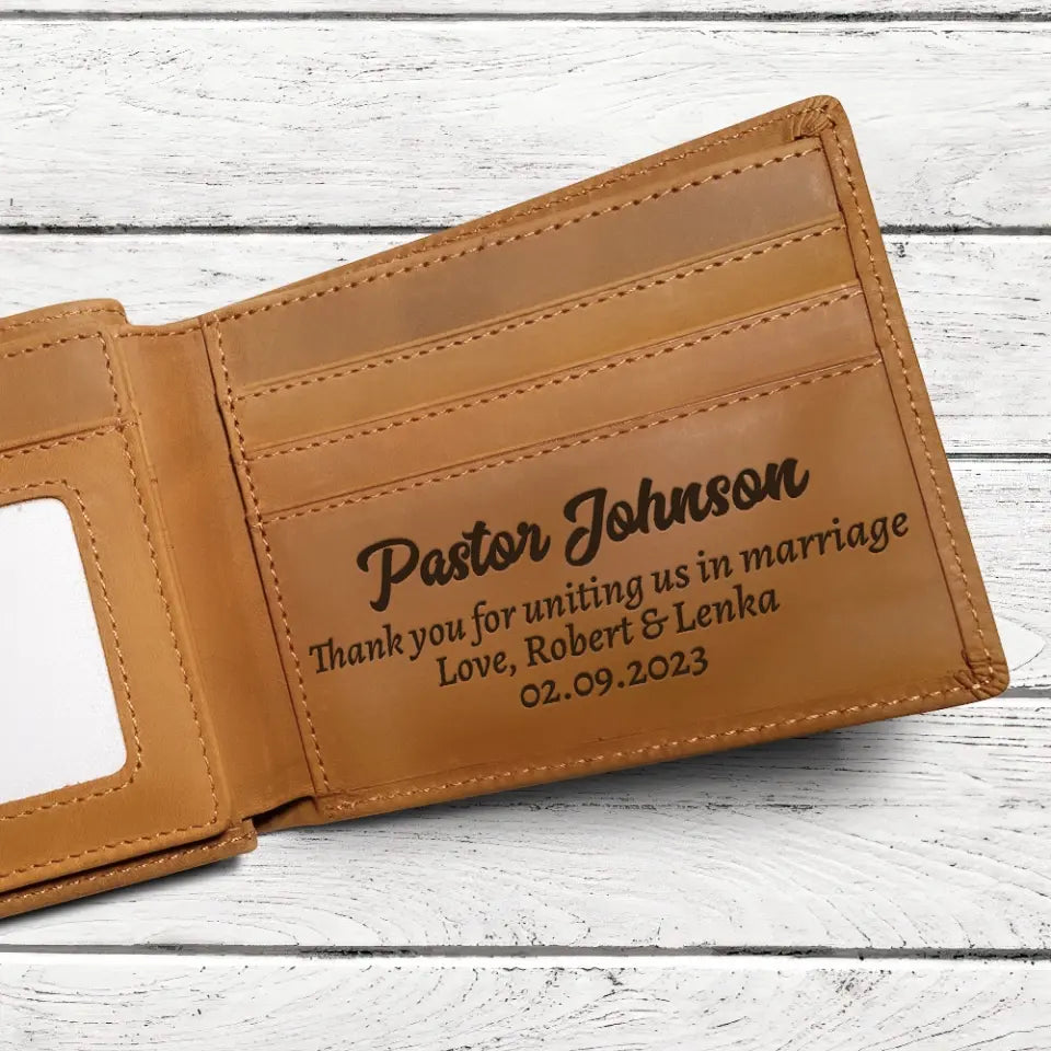 Thank You For Unitting Us In Marriage Custom Leather Wallet Gift For Pastor