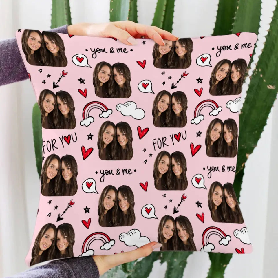 You and Me Custom Face Personalized Square Linen Pillow