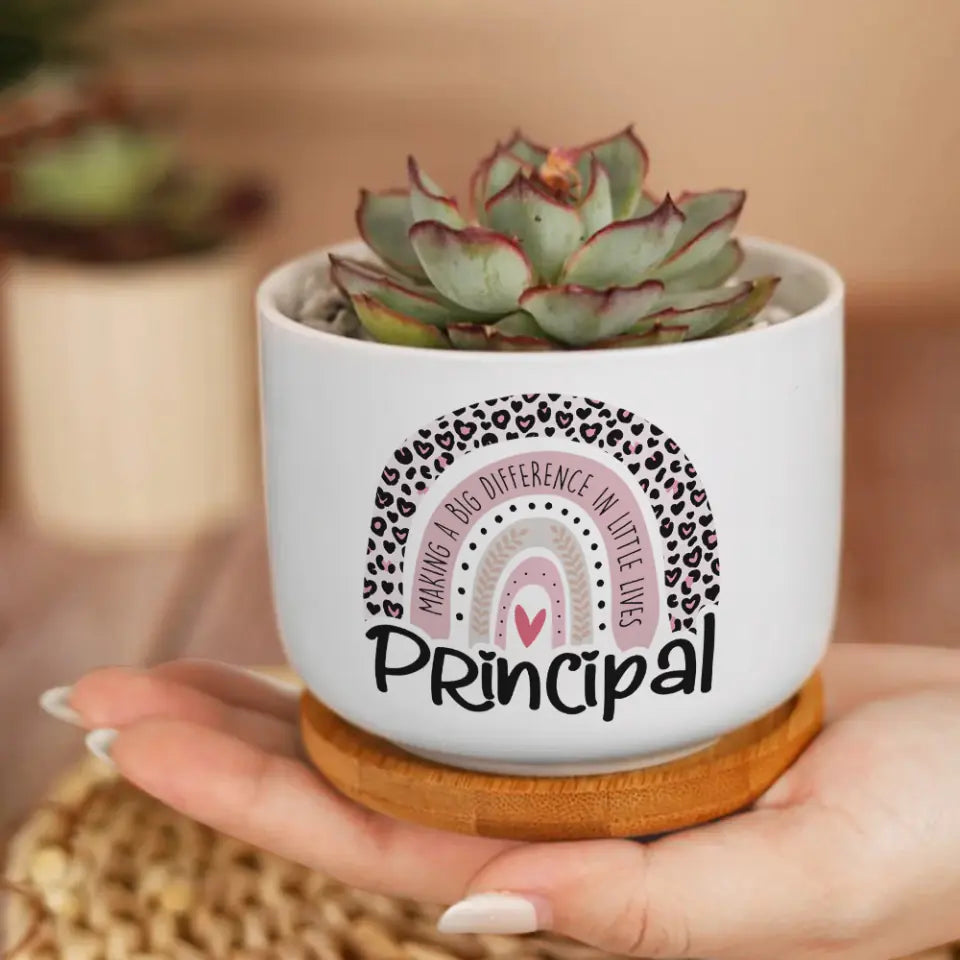 Making A Big Difference In Little Lives, Leopard Rainbow, Ceramic Plant Pot, Gift For Principal