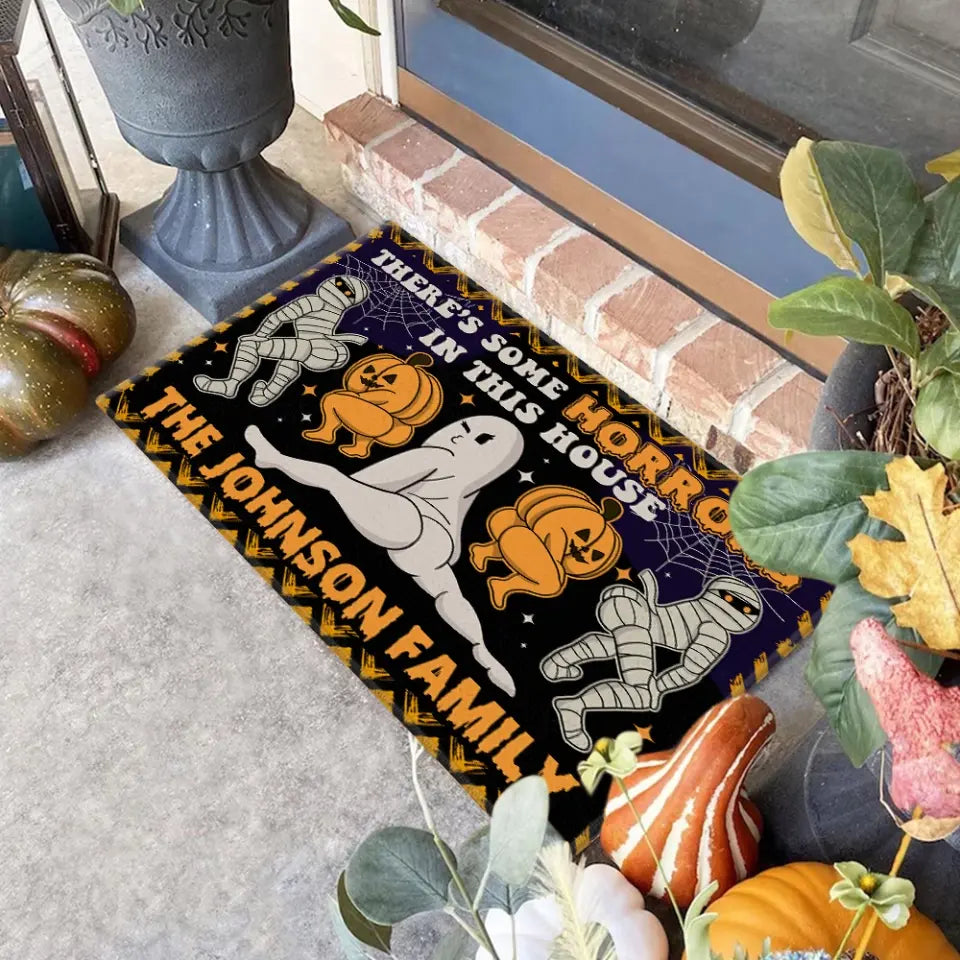 There's Some Horrors In This House - Personalized Family Name Doormat - Custom Halloween Decor - Gift for Family, Friends