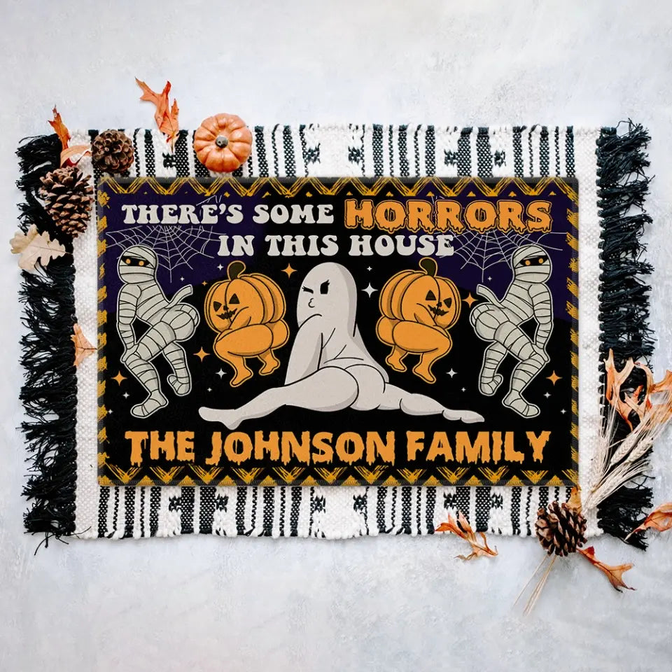 There's Some Horrors In This House - Personalized Family Name Doormat - Custom Halloween Decor - Gift for Family, Friends