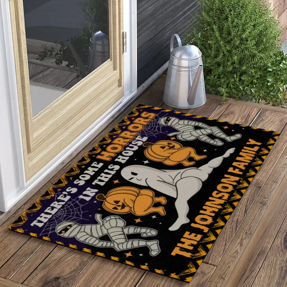 There's Some Horrors In This House - Personalized Family Name Doormat - Custom Halloween Decor - Gift for Family, Friends