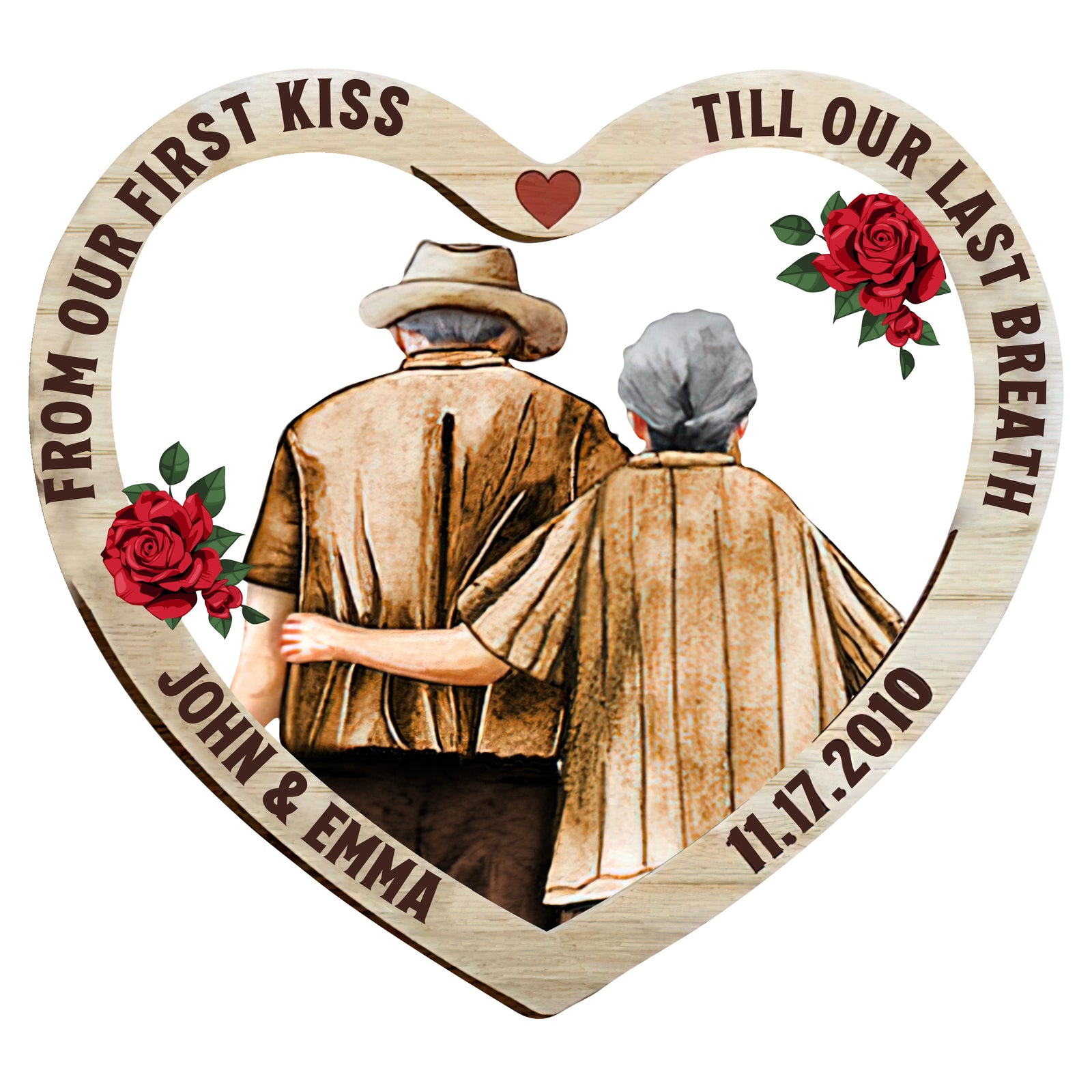 shape wooden sign from our first kiss