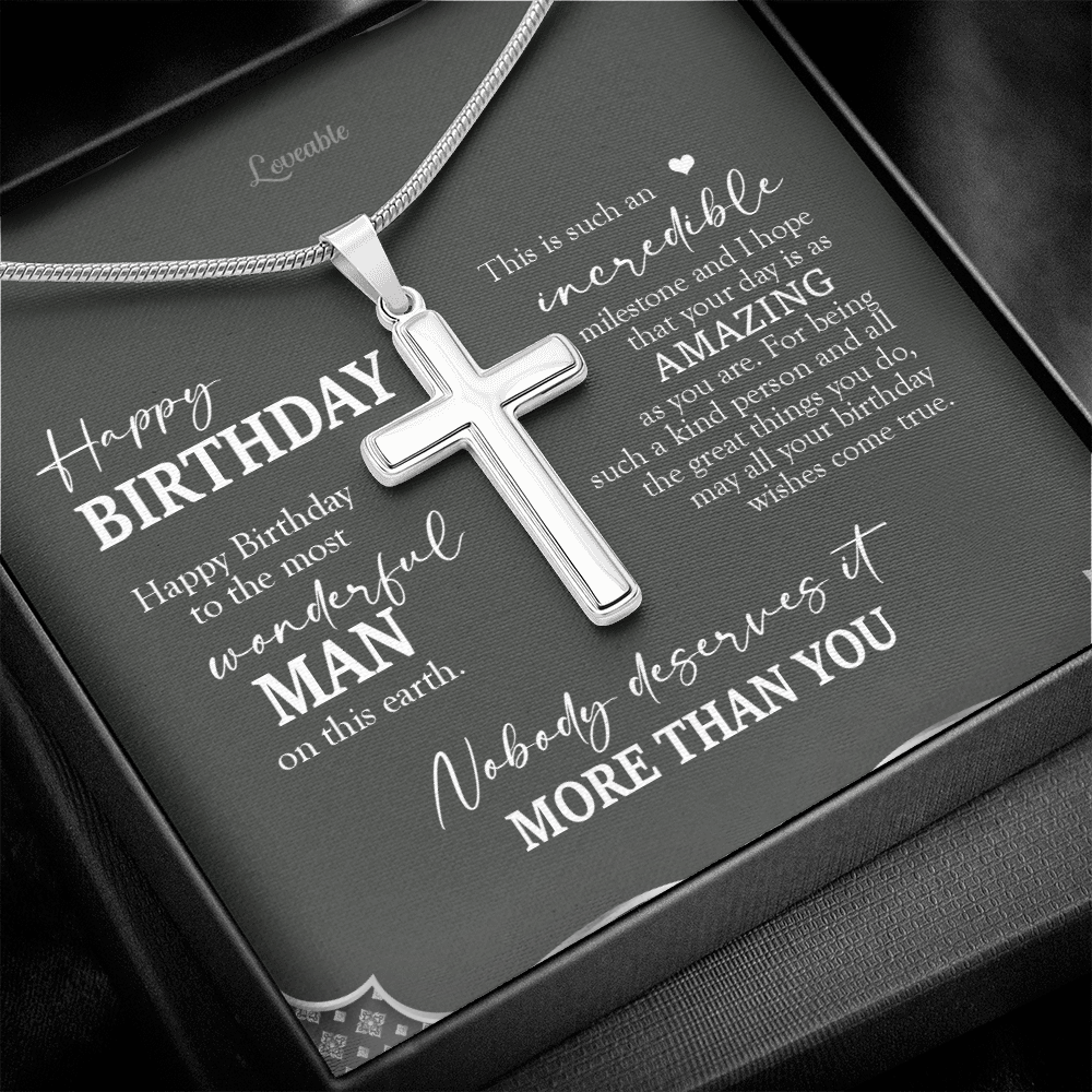 Happy Birthday To The Most Wonderful Man On This Earth Personalized Cross Necklace
