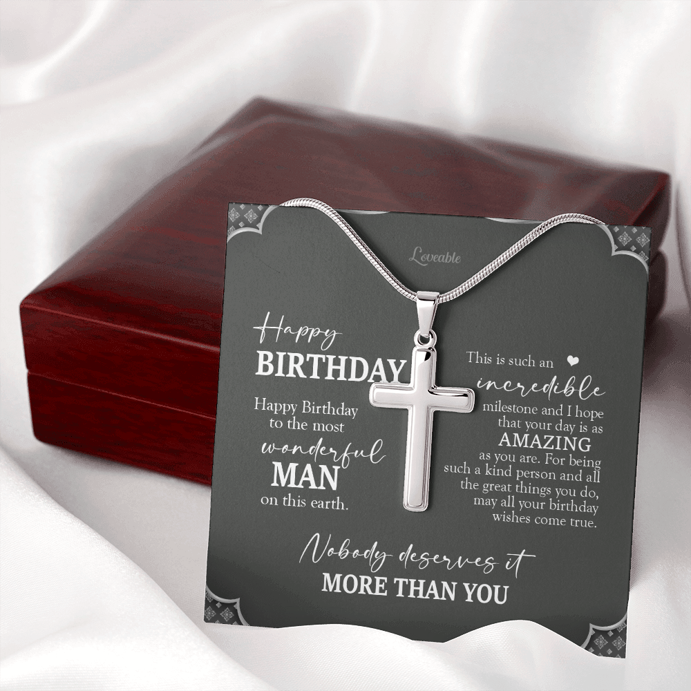 Happy Birthday To The Most Wonderful Man On This Earth Personalized Cross Necklace
