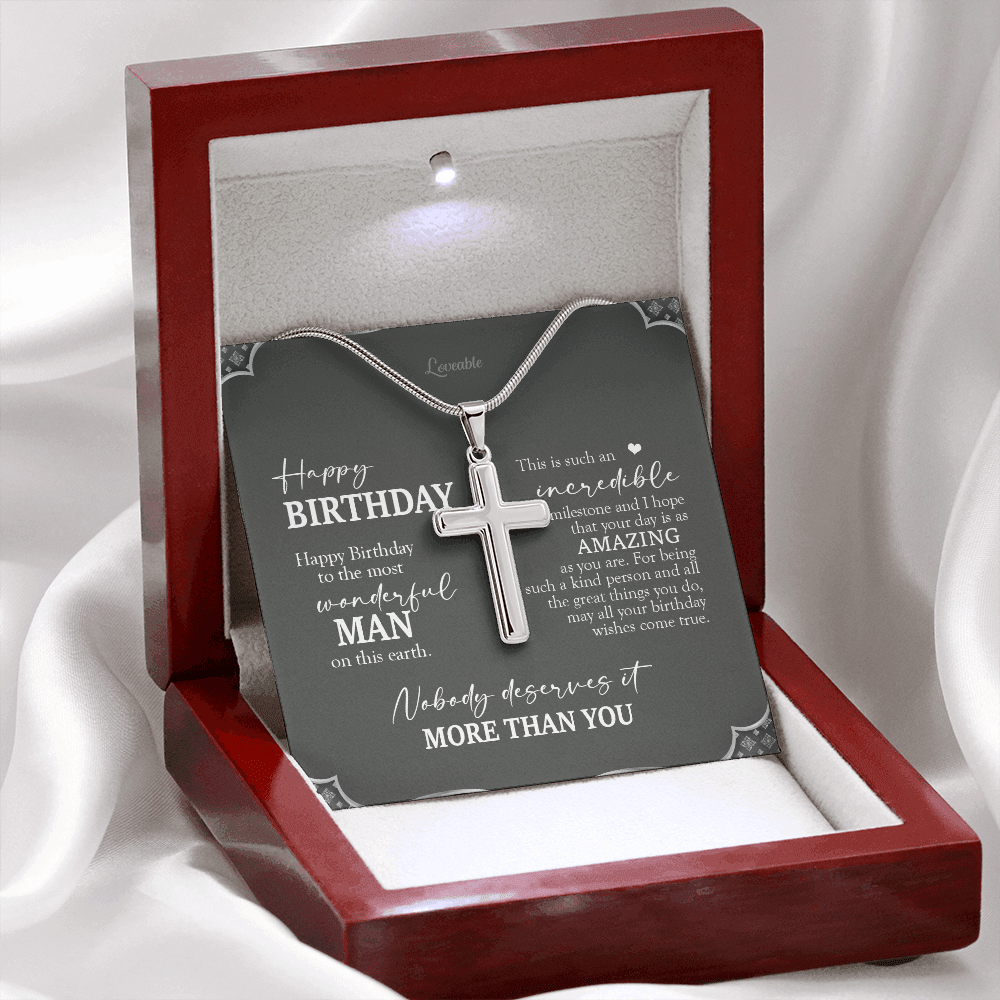 Happy Birthday To The Most Wonderful Man On This Earth Personalized Cross Necklace