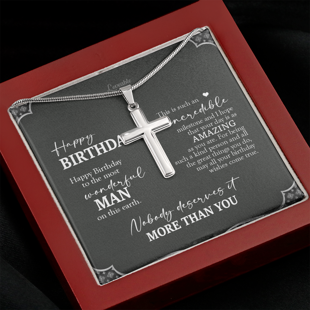 Happy Birthday To The Most Wonderful Man On This Earth Personalized Cross Necklace