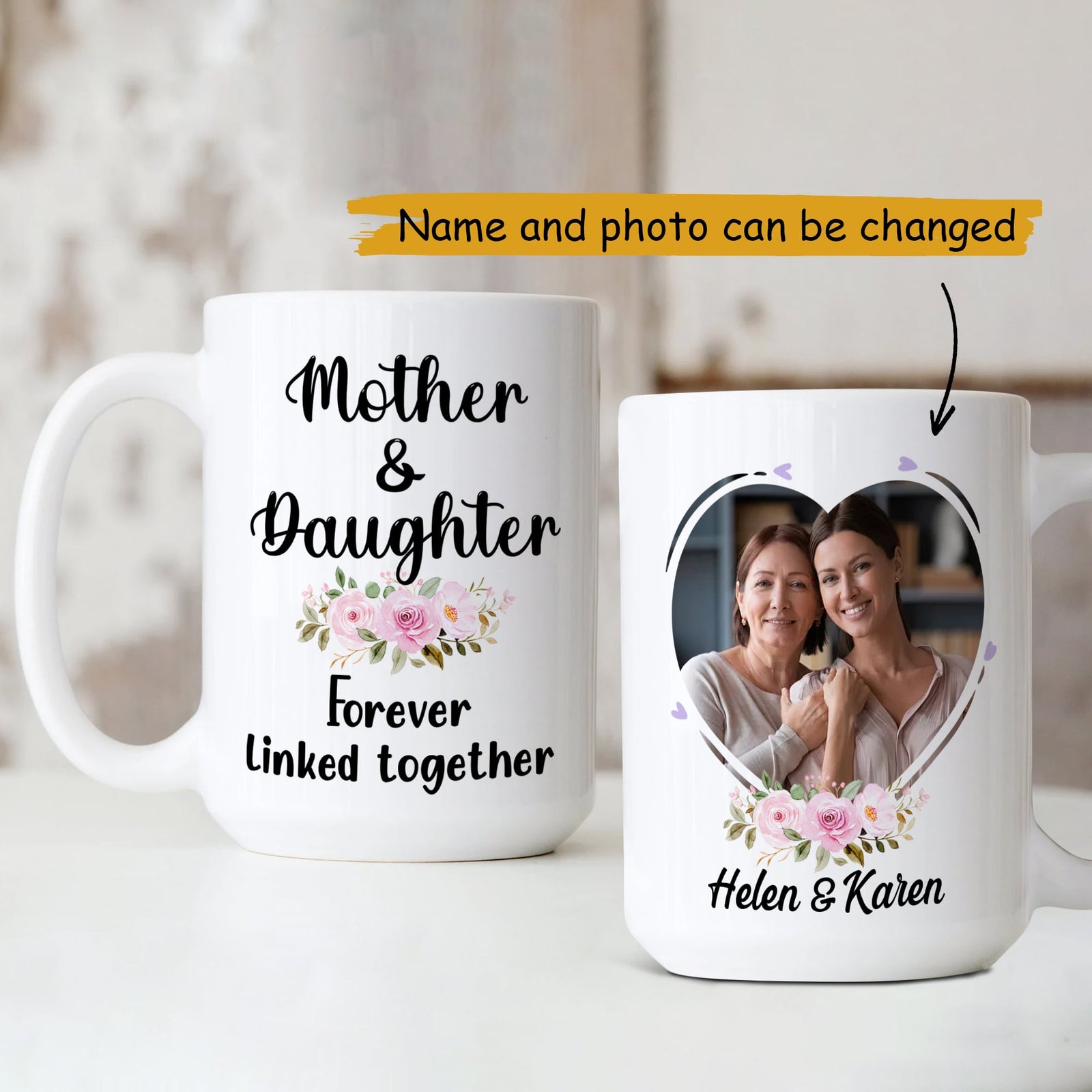 Mother And Daughter Forever Linked Together Personalized Mother's Day Mug
