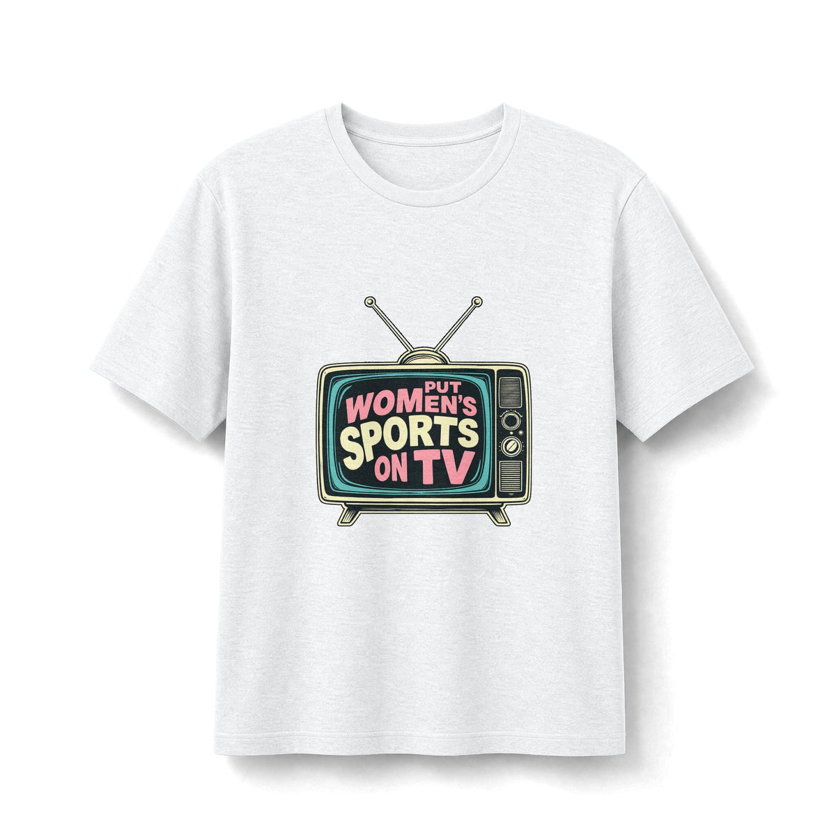 Put Women’s Sports on TV Tee — Retro TV Graphic Shirt for Sports Fans &amp; Advocates