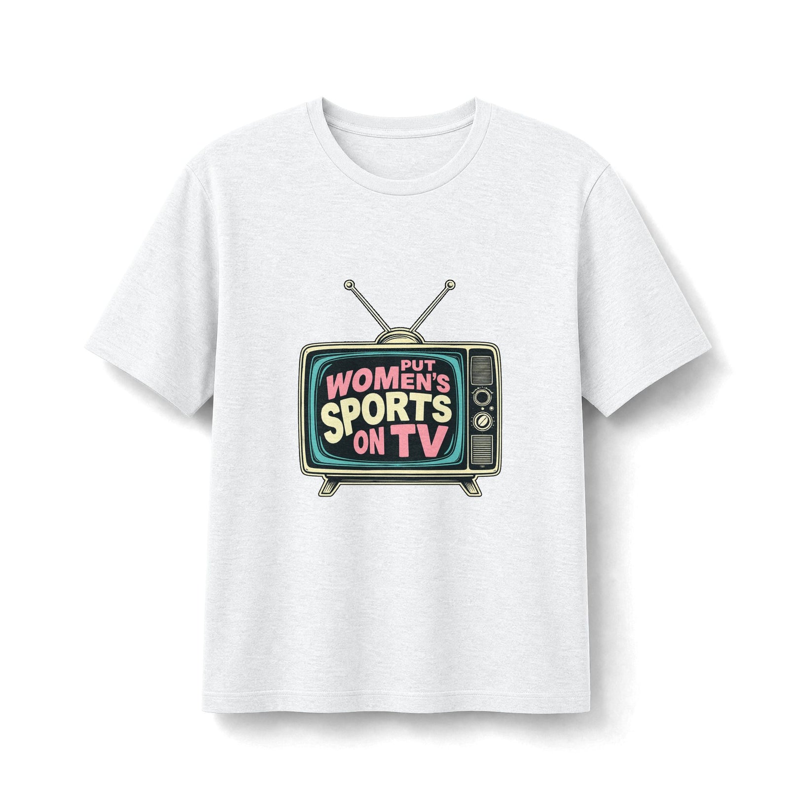 Put Women’s Sports on TV Tee — Retro TV Graphic Shirt for Sports Fans & Advocates