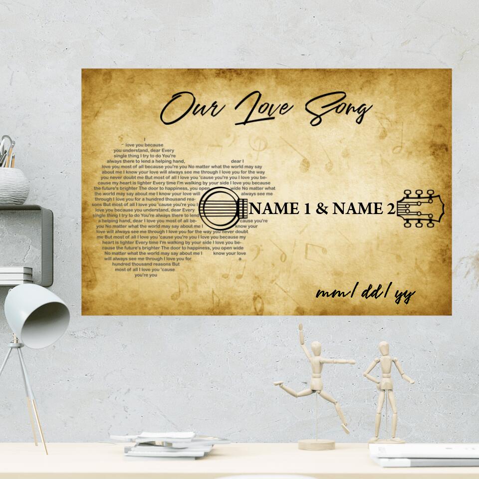 Our Love Song Playing With Guitar Custom Canvas Poster Anniversary Gift For Couples