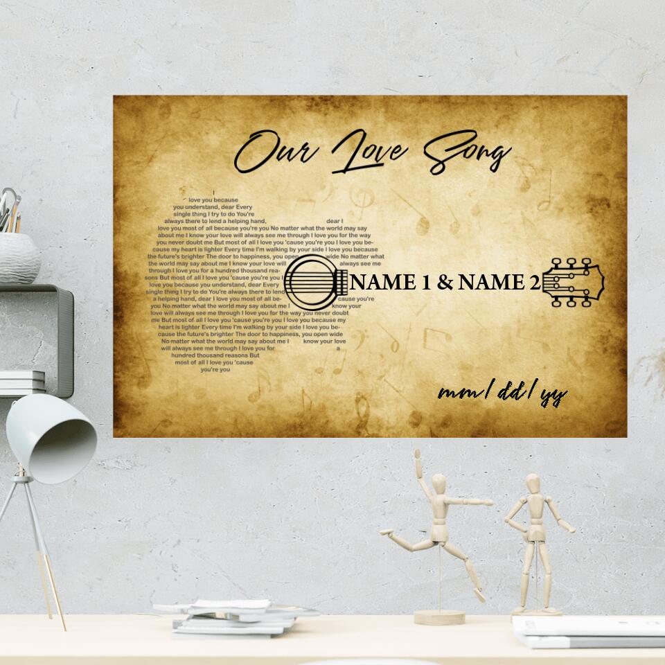 Our Love Song Playing With Guitar Custom Canvas Poster Anniversary Gift For Couples
