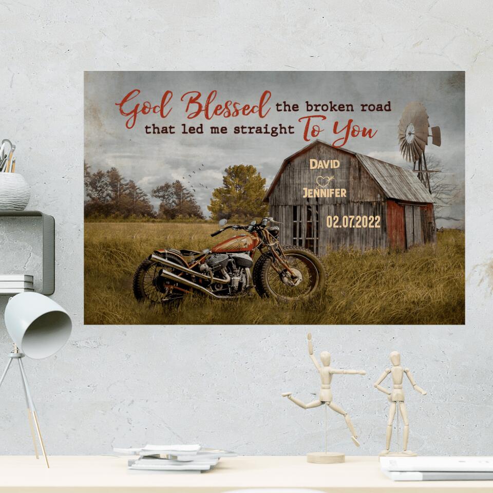 God Blessed the broken road that led me straight to you - Personalized Canvas/ Poster - Anniversary Gift for Couple 206HNBNCA172