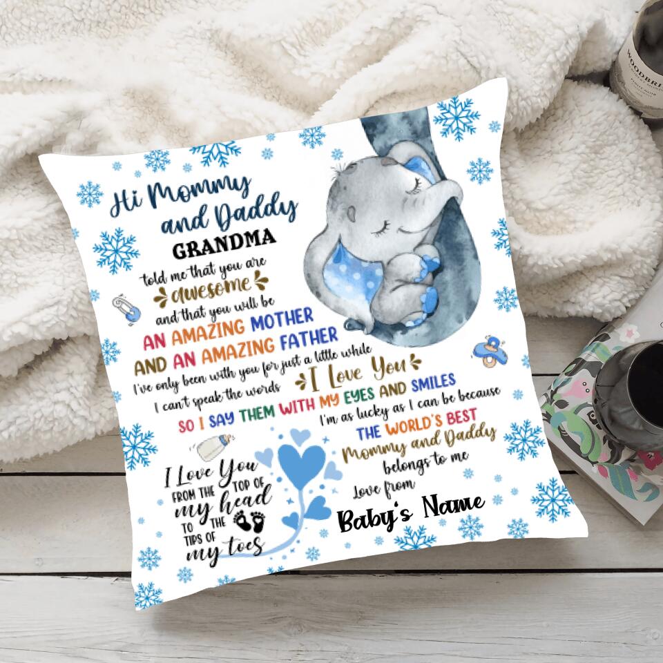Elephant Hi Mommy and Daddy Personalized Pillow
