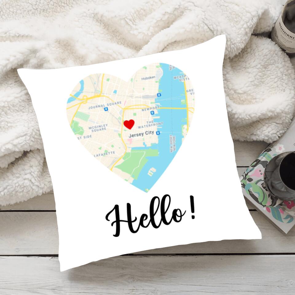 Hello, Will you? I Do - Personalized Canvas Pillow - Custom Map, Date - Gift for Couples
