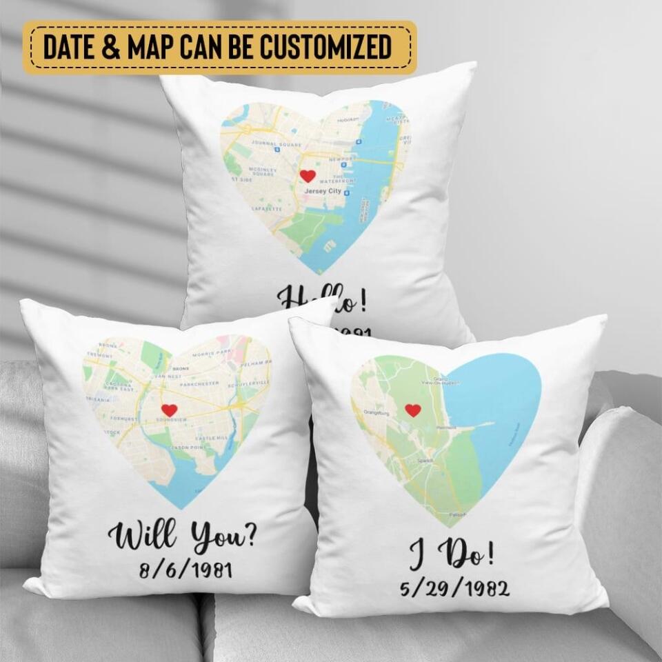 Hello, Will you? I Do - Personalized Map, Date Canvas Pillow - Gifs for Couple 206HNBNPI188