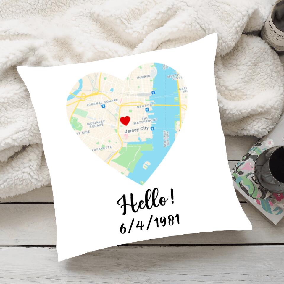 Hello, Will you? I Do - Personalized Canvas Pillow - Custom Map, Date - Gift for Couples