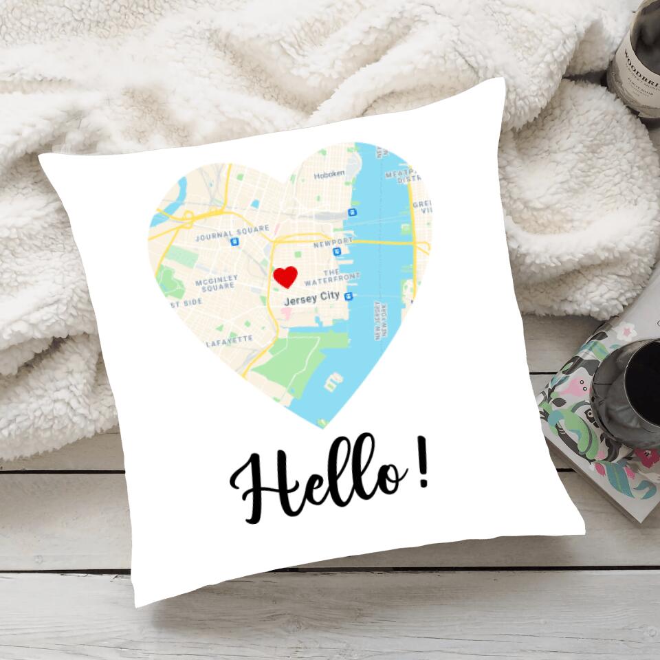 Hello, Will you? I Do - Personalized Canvas Pillow - Custom Map, Date - Gift for Couples
