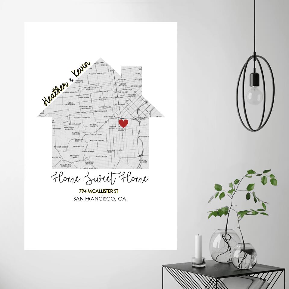 Home Sweet Home Personalized Name Map Poster Canvas Gifts for Family