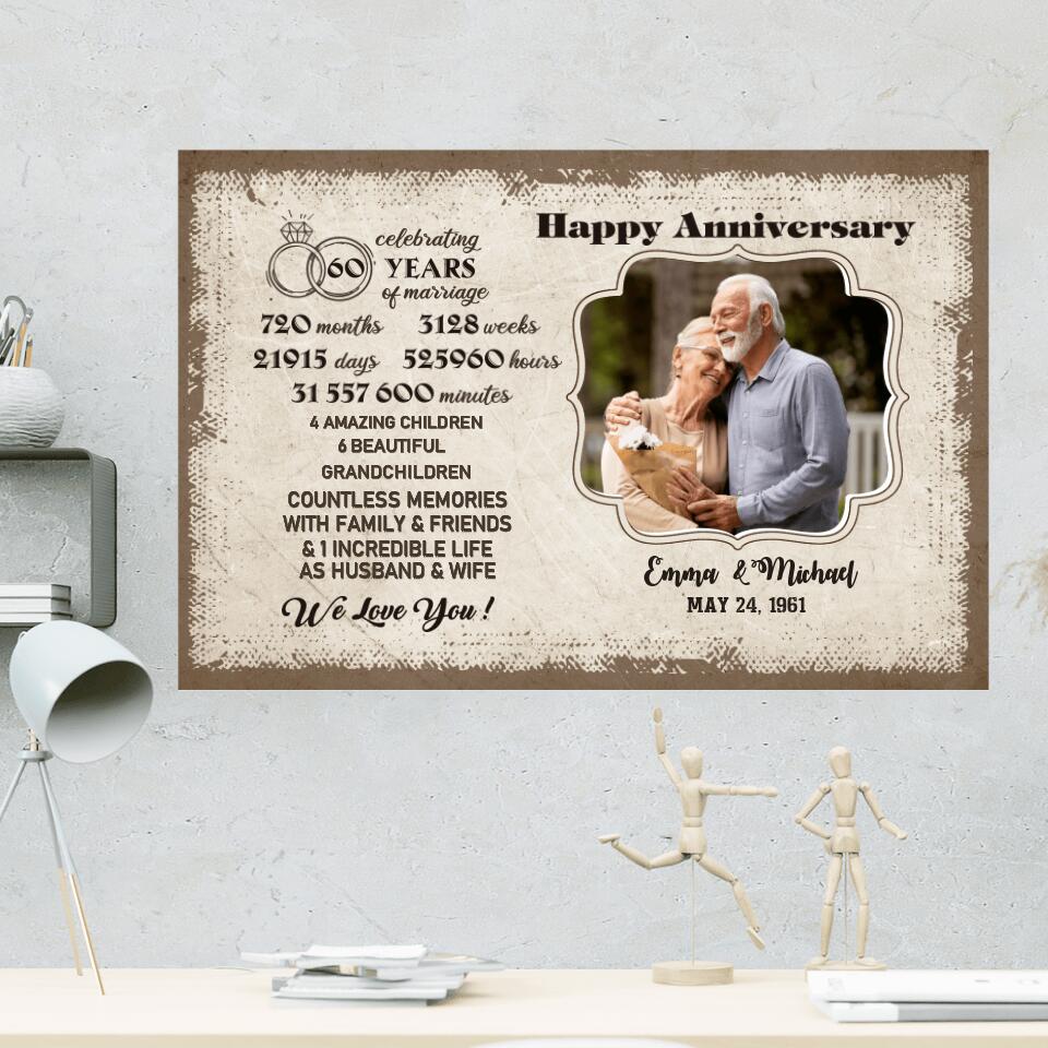 Celebrating 60 Years Of Marriage Custom Canvas Poster 60th Anniversary Gift For Couples