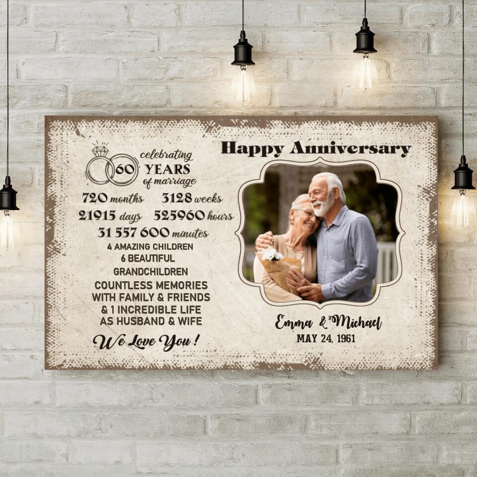 Celebrating 60 Years Of Marriage Custom Canvas Poster 60th Anniversary Gift For Couples
