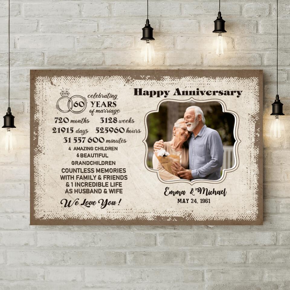 Celebrating 60 Years Of Marriage Custom Canvas Poster 60th Anniversary Gift For Couples