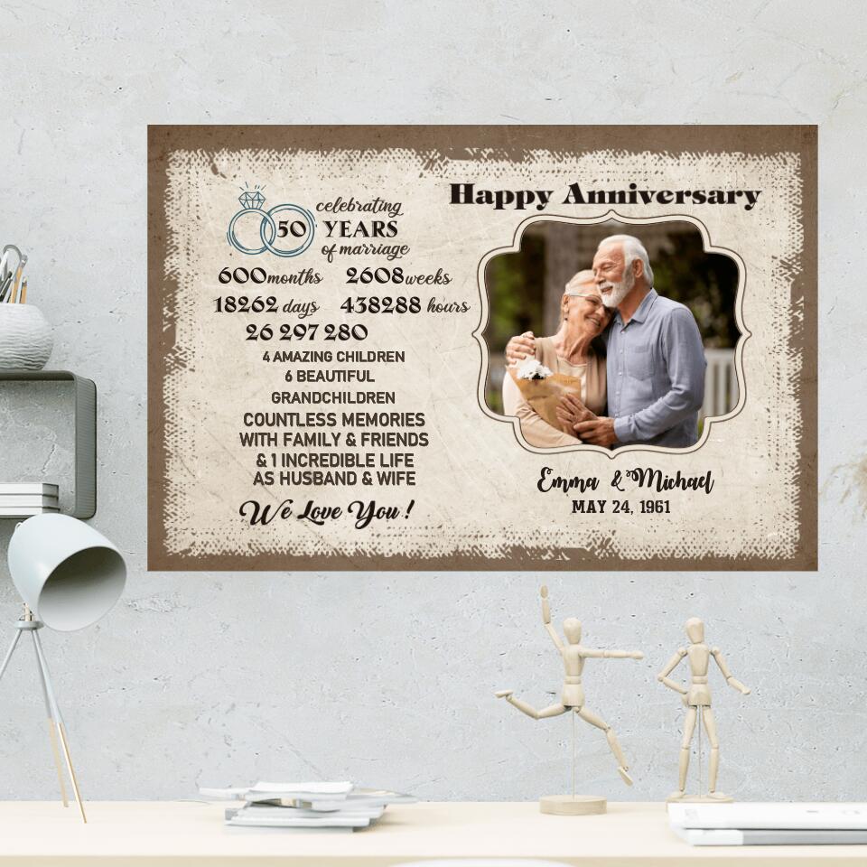 Celebrating 50 Years Of Marriage Custom Canvas Poster 50th Anniversary Gift For Couples