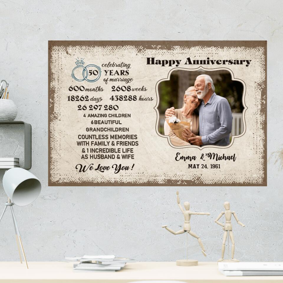 Celebrating 50 Years Of Marriage Custom Canvas Poster 50th Anniversary Gift For Couples