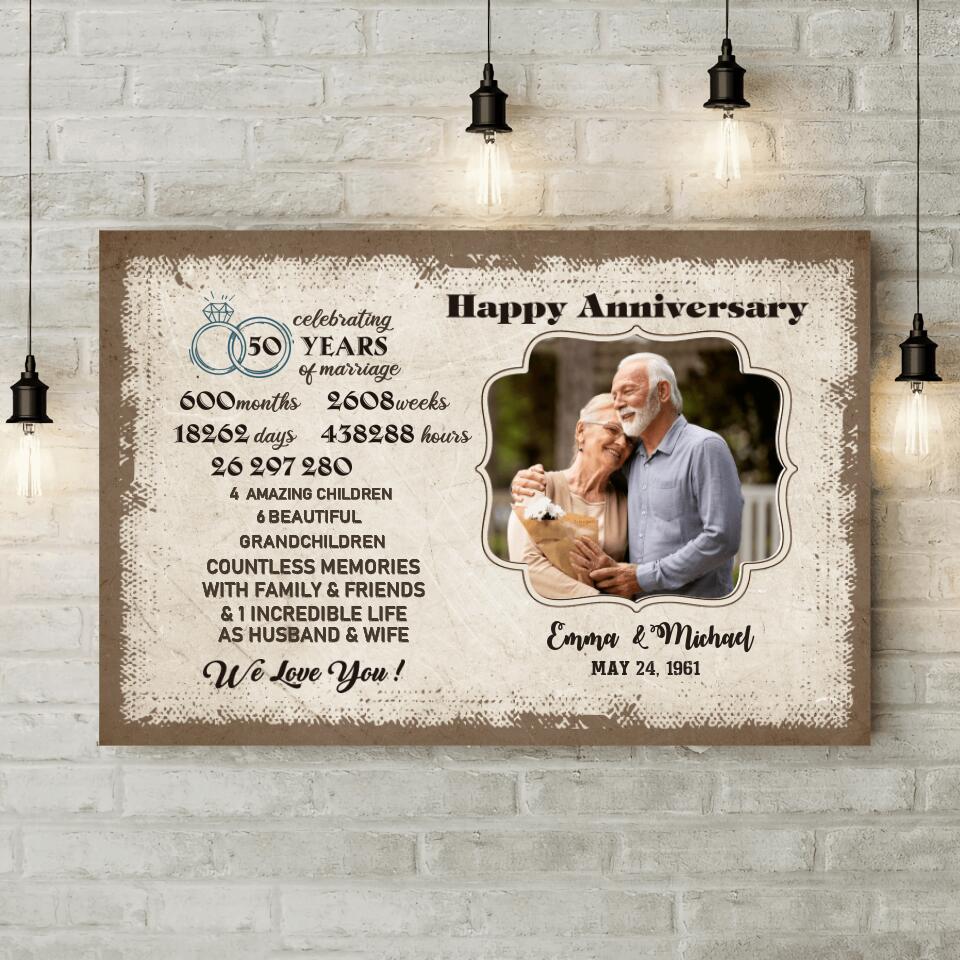 Celebrating 50 Years Of Marriage Custom Canvas Poster 50th Anniversary Gift For Couples