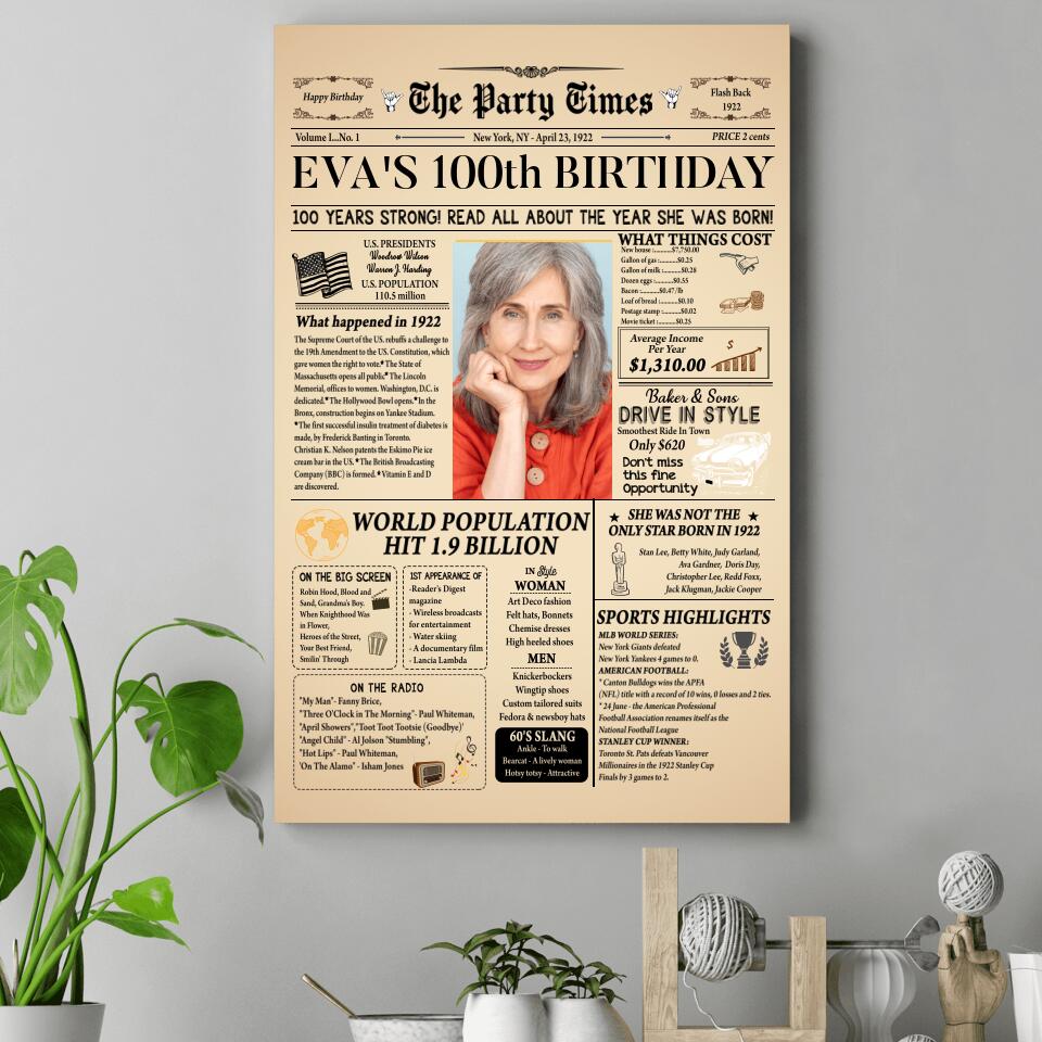 100th Birthday Party Decoration Personalized Canvas/Poster Birthday Anniversary Gift 207HNTHCA379