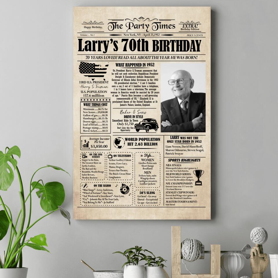 70th Birthday Party Decoration Personalized Canvas/Poster Birthday Anniversary Gift 207HNTTCA419
