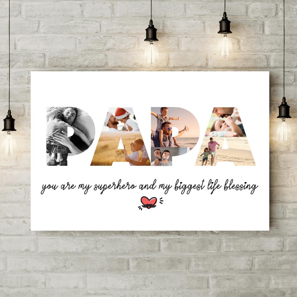Papa You're My Superhero Upload Photo Custom Canvas Poster Birthday Gift For Dad