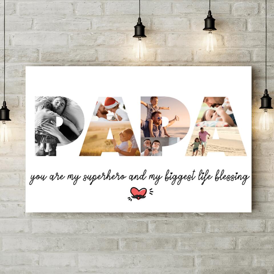 Papa You're My Superhero Upload Photo Custom Canvas Poster Birthday Gift For Dad