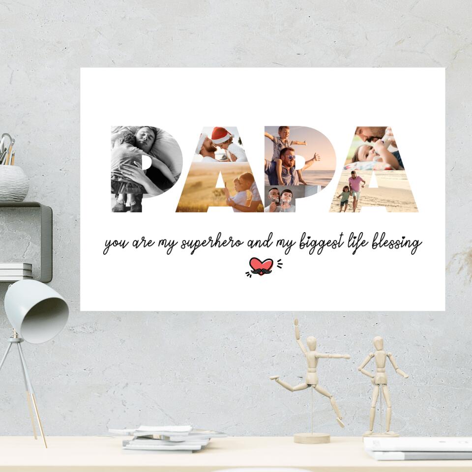Papa You're My Superhero Upload Photo Custom Canvas Poster Birthday Gift For Dad
