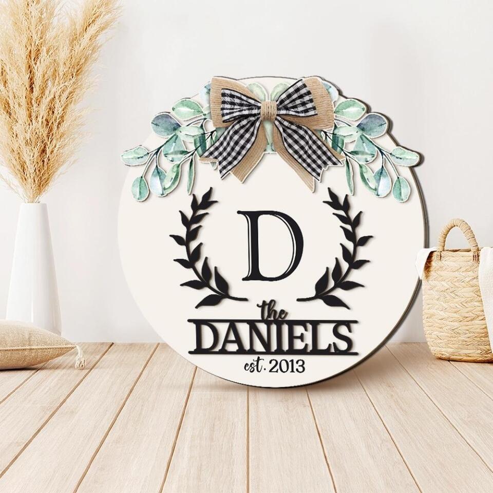 Laurel Wreath With Name Letter Custom Wooden Art Wedding Gift For Husband