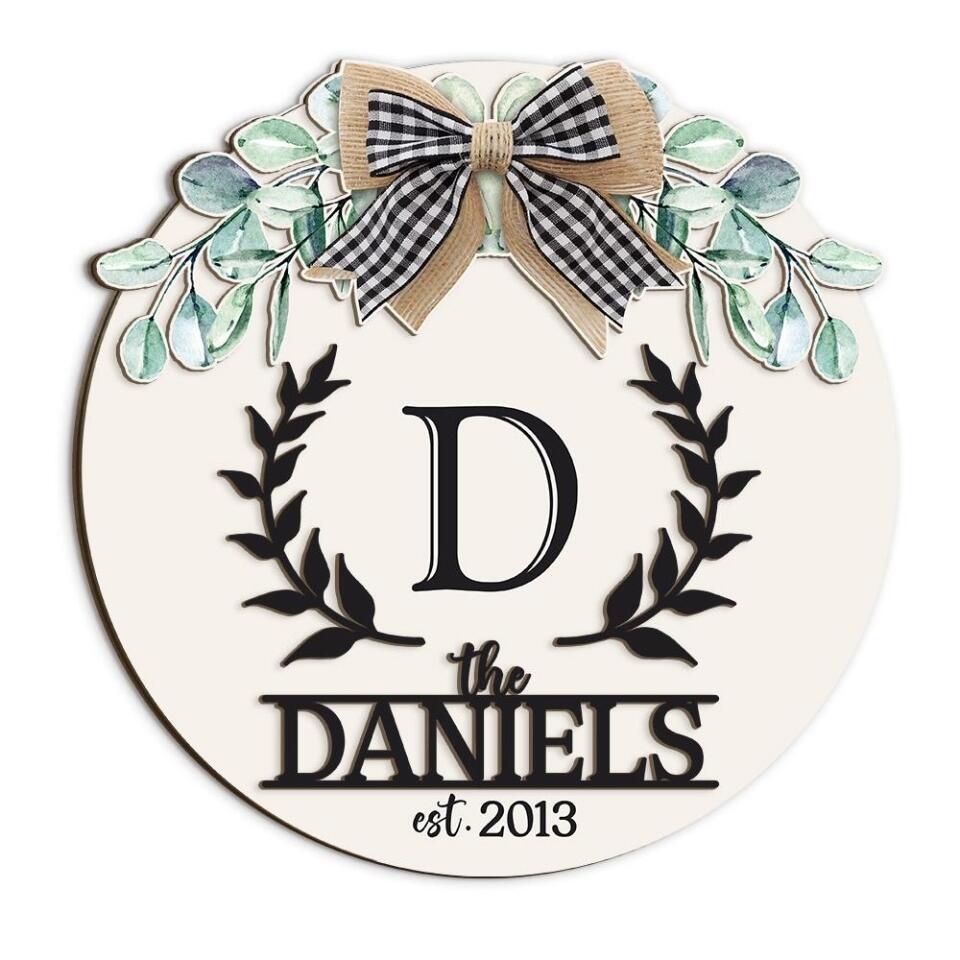 Laurel Wreath With Name Letter Custom Wooden Art Wedding Gift For Husband