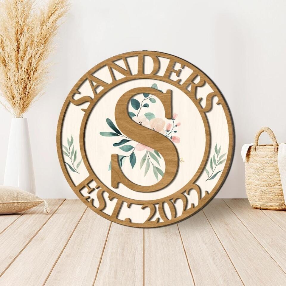 Couple Wooden Sign Flower Style And Name Letter - Housewarming Gifts - Custom Wooden Art Piece - Anniversary Gifts
