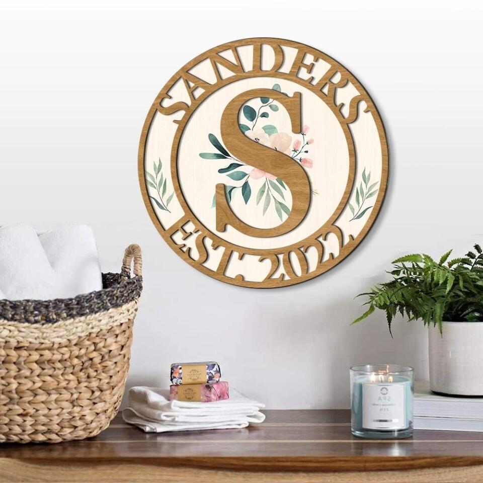 Couple Wooden Sign Flower Style And Name Letter - Housewarming Gifts - Custom Wooden Art Piece - Anniversary Gifts