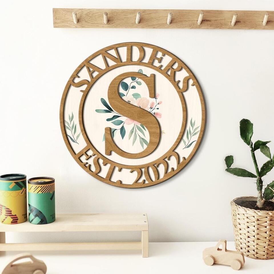 Couple Wooden Sign Flower Style And Name Letter - Housewarming Gifts - Custom Wooden Art Piece - Anniversary Gifts