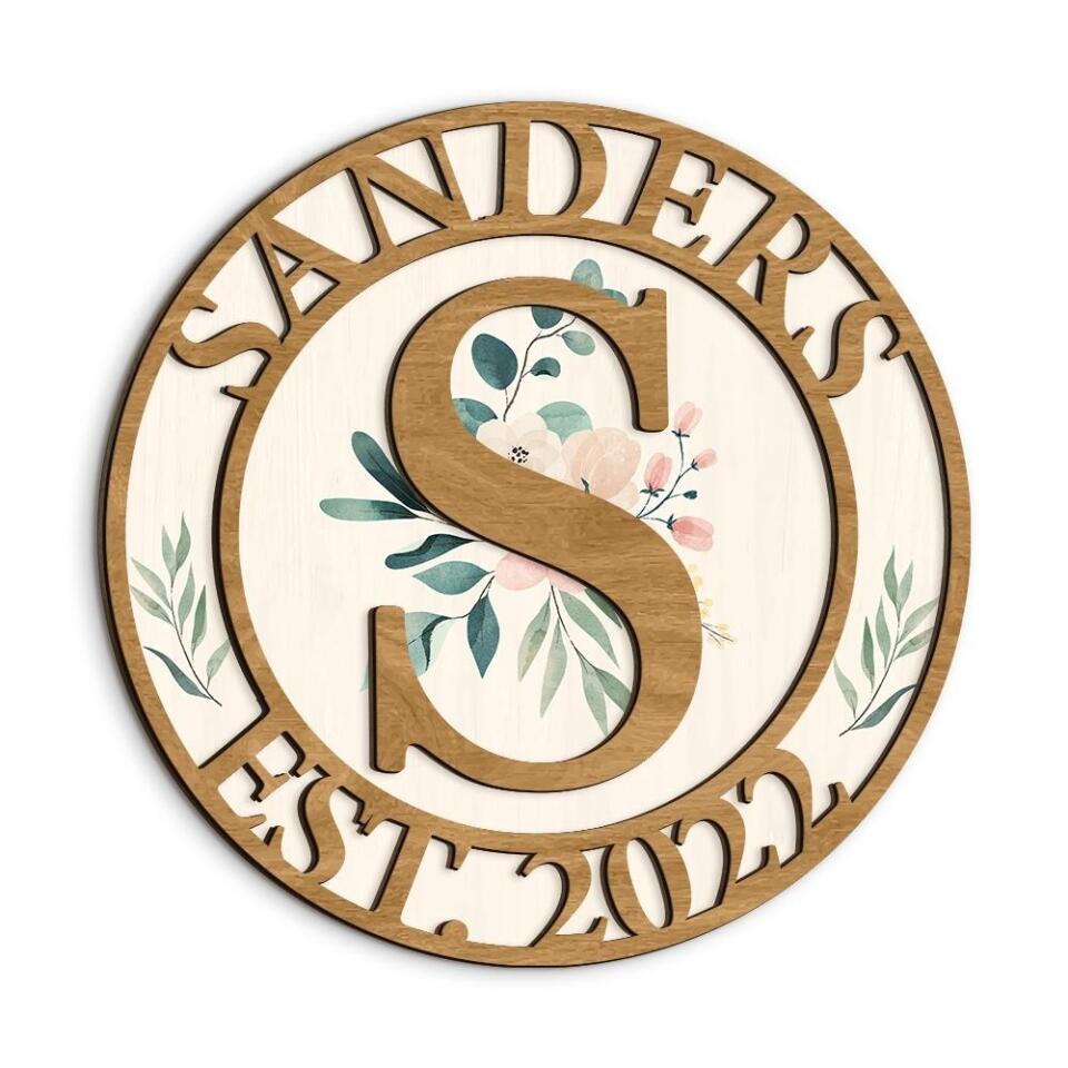 Couple Wooden Sign Flower Style And Name Letter - Housewarming Gifts - Custom Wooden Art Piece - Anniversary Gifts