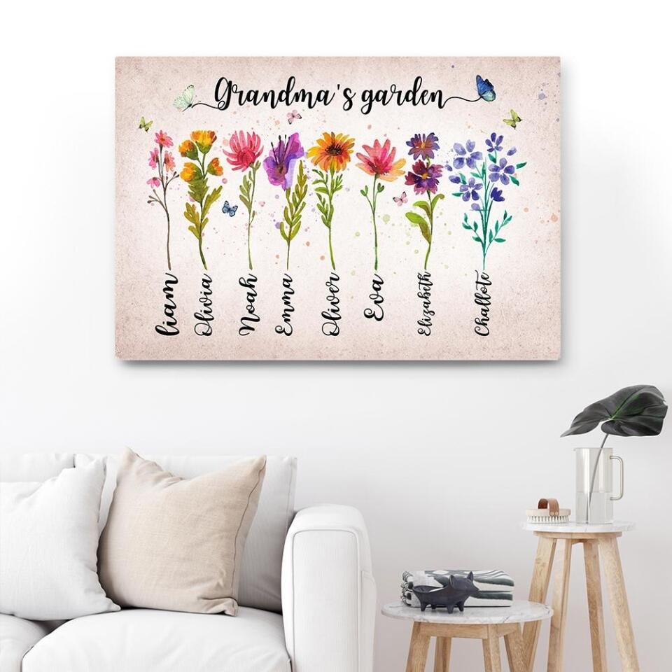Grandma's Garden Flower Style Custom Canvas Poster Happy Birthday Grandma Gifts
