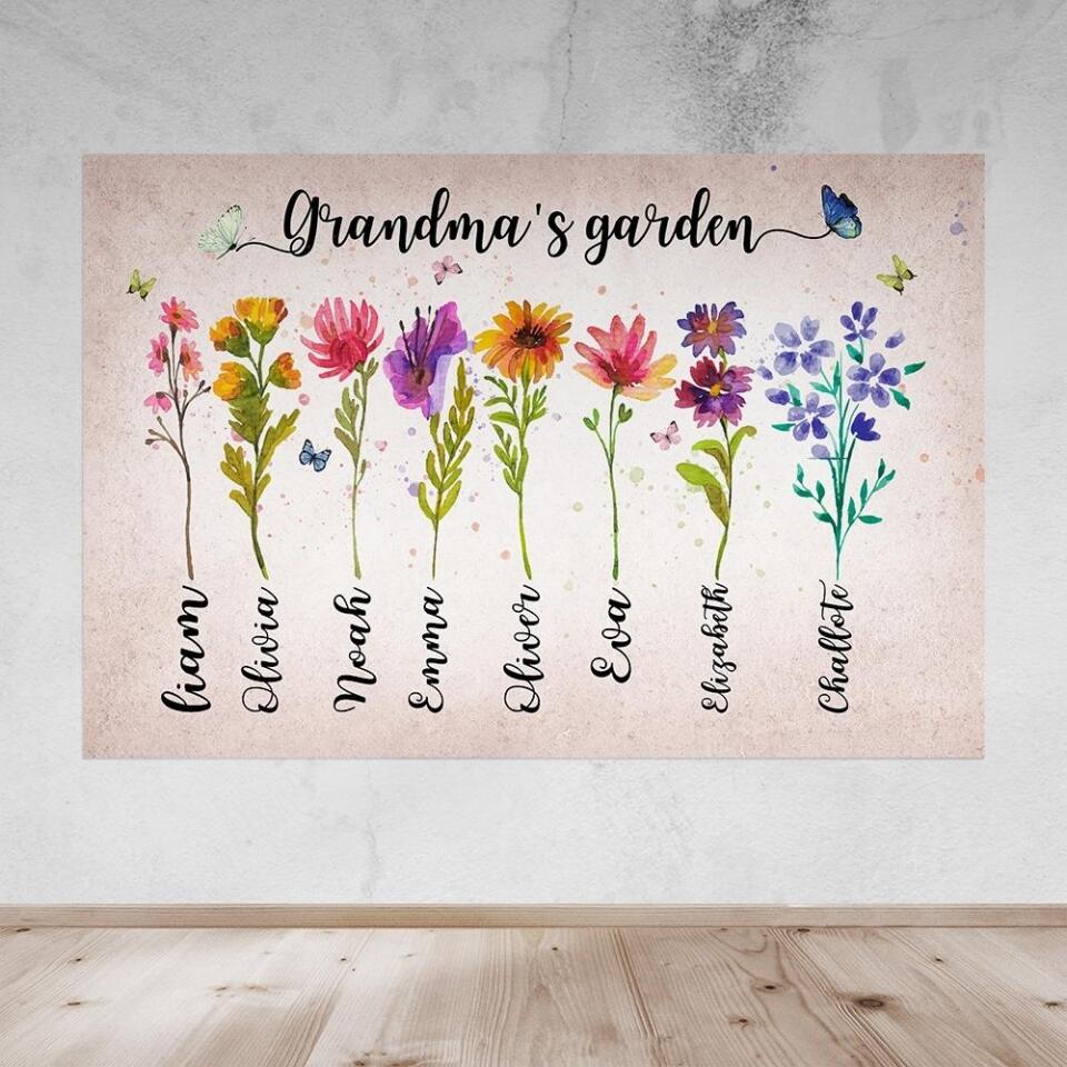 Grandma's Garden Flower Style Custom Canvas Poster Happy Birthday Grandma Gifts