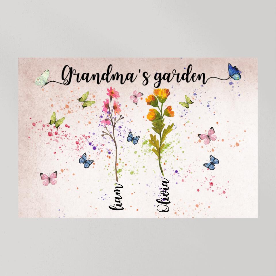 Grandma's Garden Flower Style Custom Canvas Poster Happy Birthday Grandma Gifts