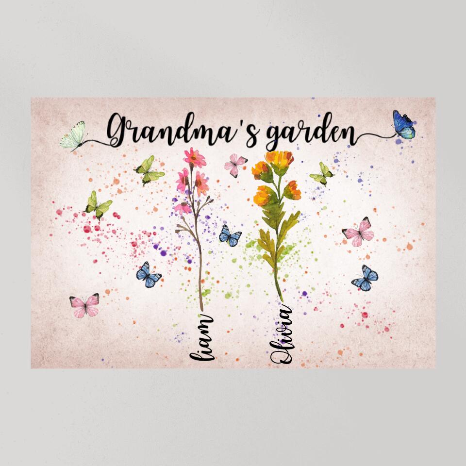 Grandma's Garden Flower Style Custom Canvas Poster Happy Birthday Grandma Gifts