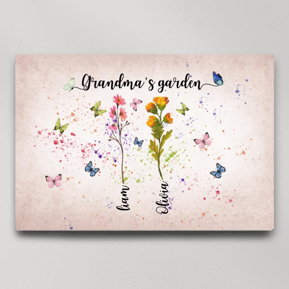 Grandma's Garden Flower Style Custom Canvas Poster Happy Birthday Grandma Gifts